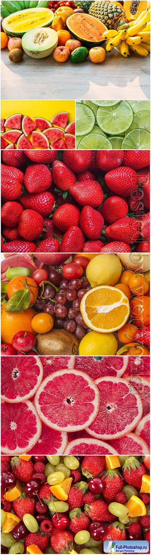 Fresh tasty berries, fruits and citrus stock photo