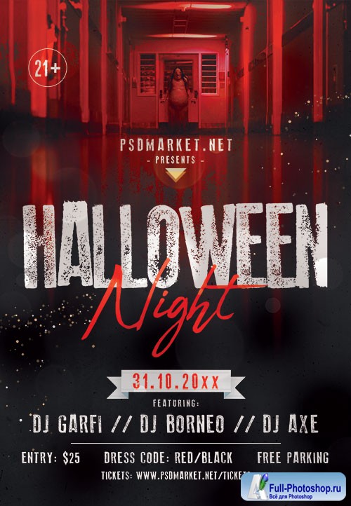 Halloween night party flyer psd