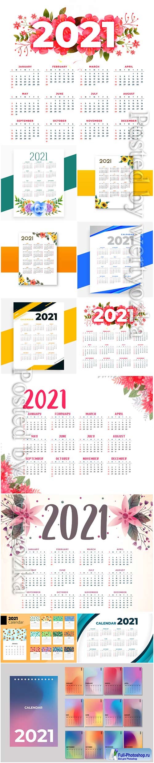 Flower style 2021 beautiful calendar template