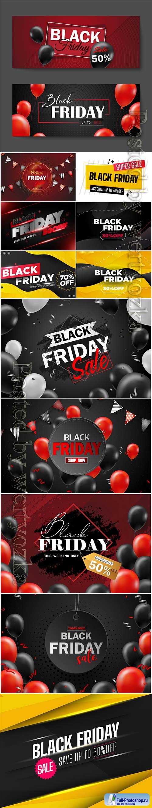 Black friday sale poster with black balloons, friday promotion