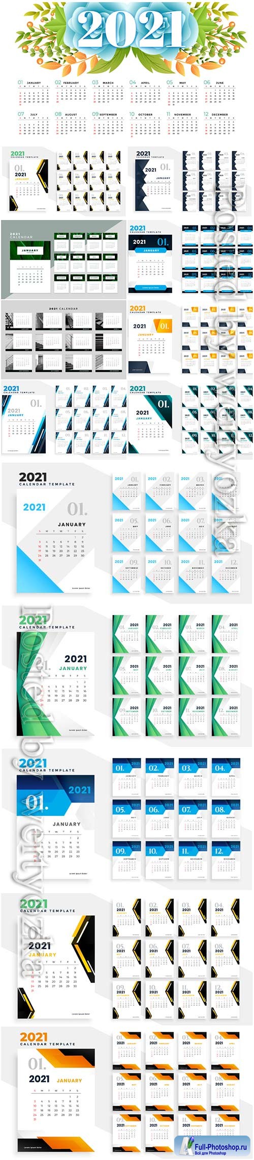 2021 calendar vector set templates