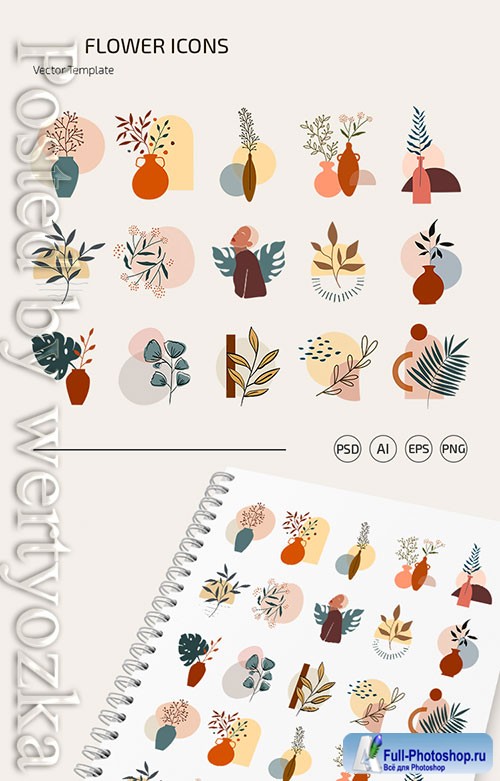 FLOWER ICONS TEMPLATE IN PSD + VECTOR (.AI+.EPS)