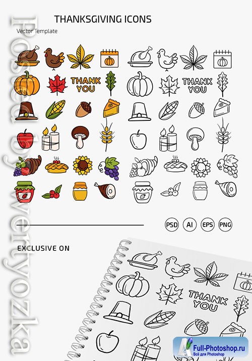 THANKSGIVING DAY ICONS TEMPLATES IN EPS + PSD