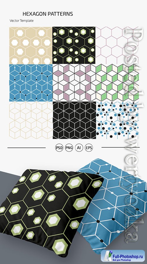 HEXAGON PATTERN SET TEMPLATE IN PSD + AI, EPS