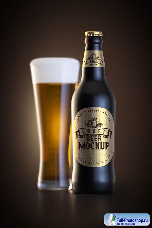 Beer glass and bottle with label mockup