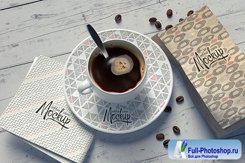 Mockup with a coffee cup composition with replaceable patterns