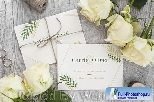 Top view wedding invitation with mock-up
