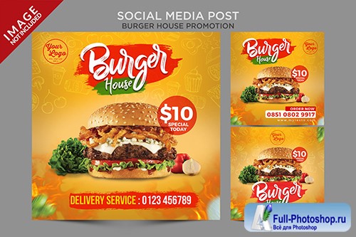 Burger house square design social media post