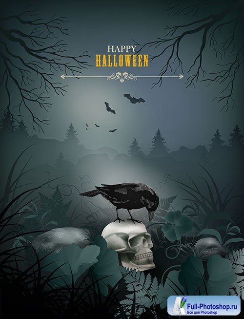 Halloween night scene with skull
