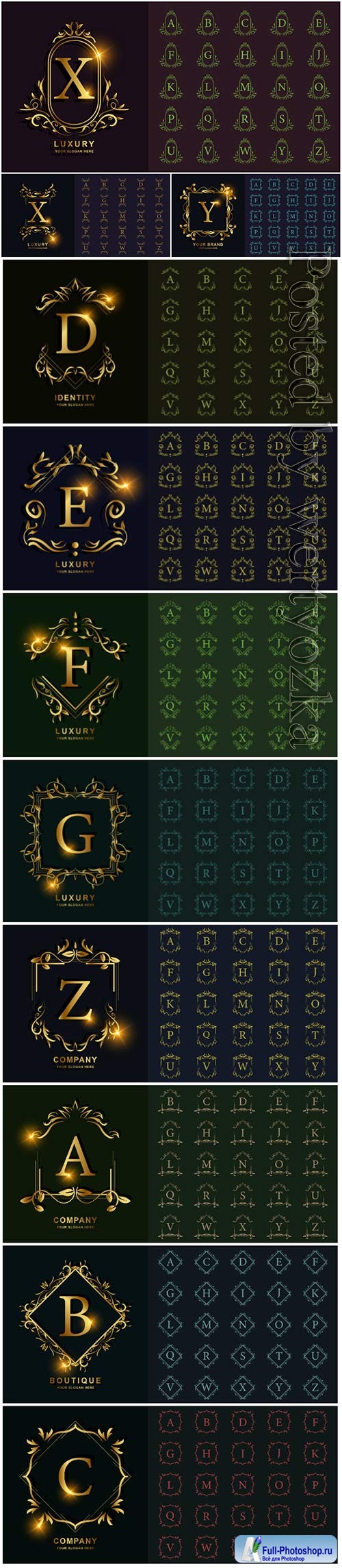 Letter or collection initial alphabet with luxury ornament floral frame golden logo template