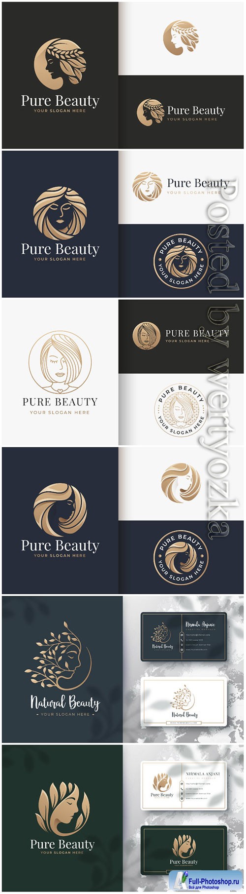 Beauty logo and business card design premium vector
