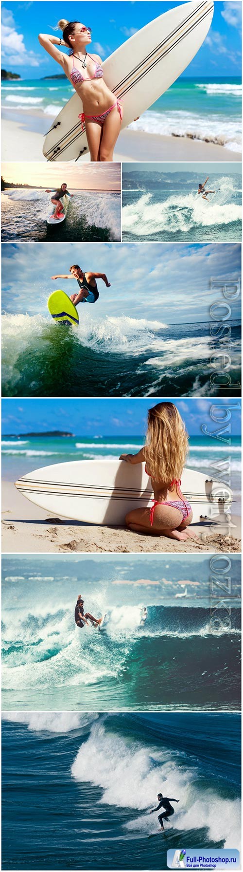 Men and girls are surfing  stock photo
