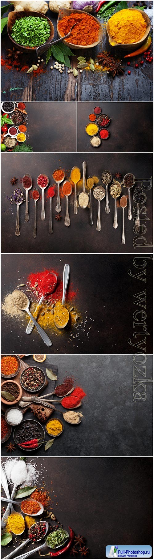 Spices on stone table stock photo