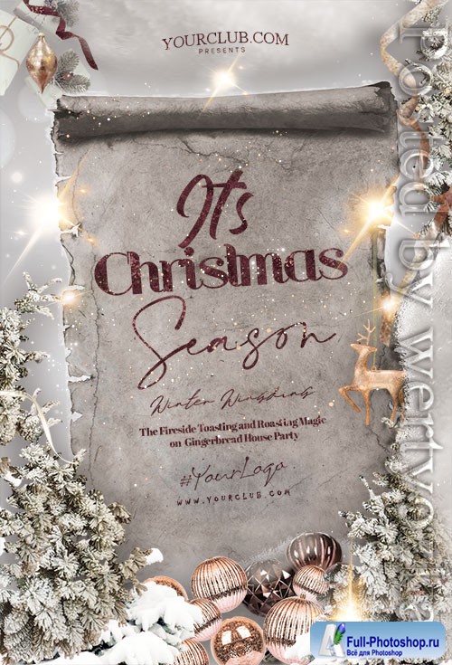 White Christmas Season Flyer PSD Template