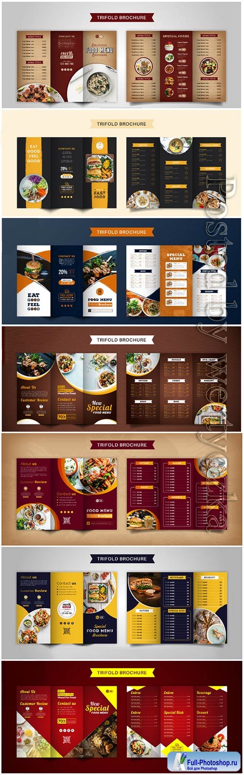 Food trifold brochure menu template, vintage fast food menu