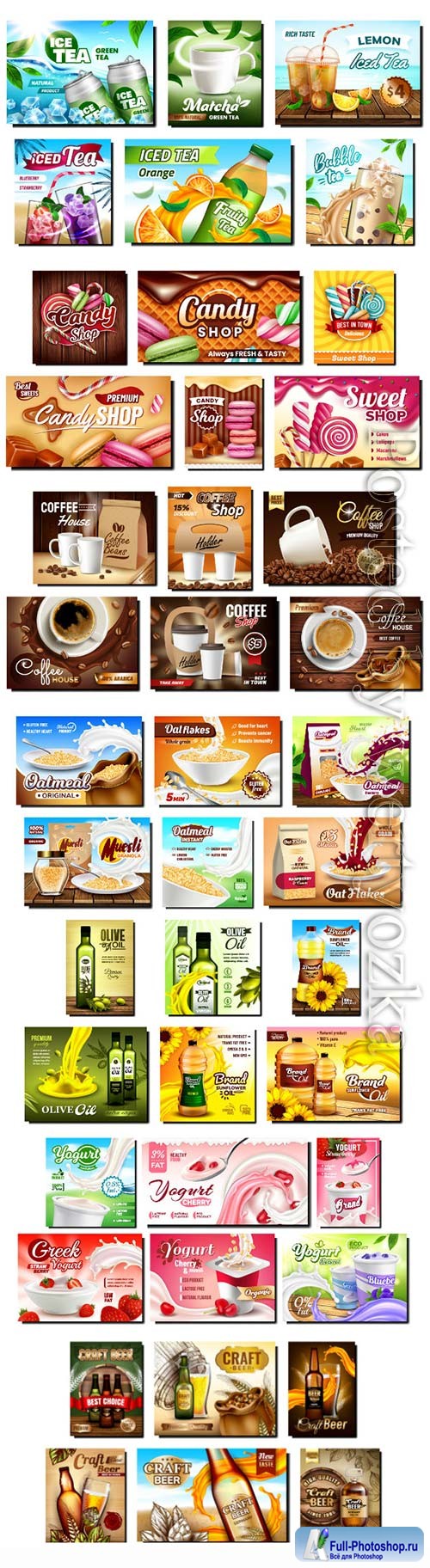 Food creative promotional banners vector set