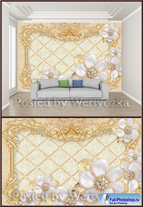 3D psd background wall pattern jewels flowers