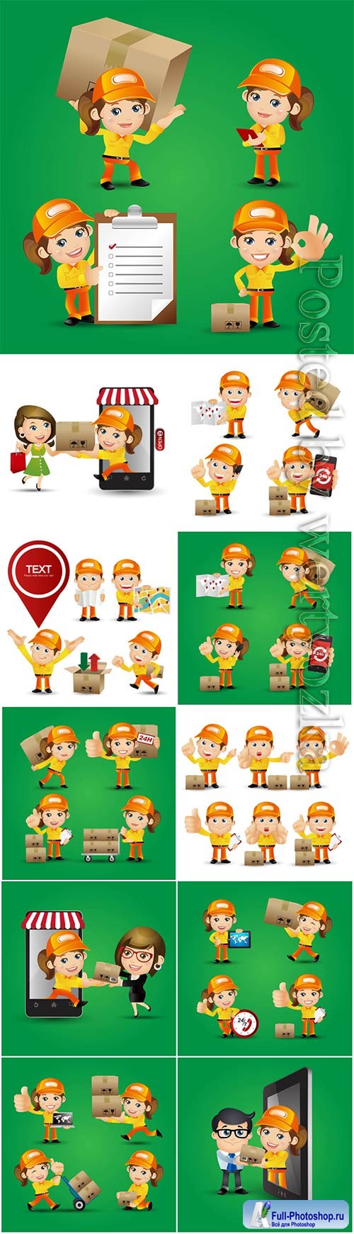 People set profession delivery person vector set