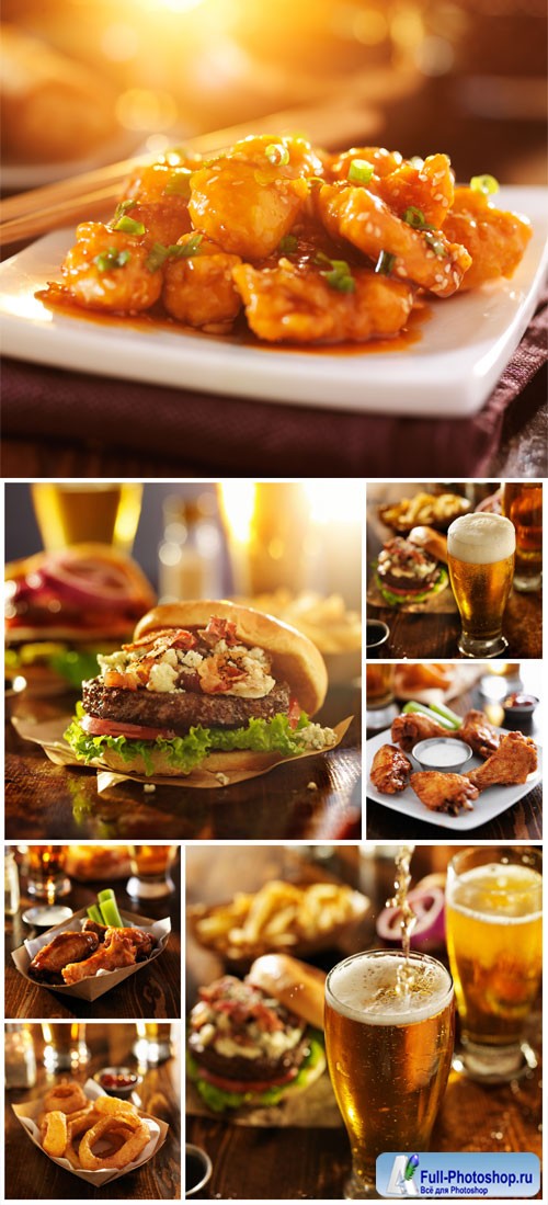 Fast food and beer stock photo