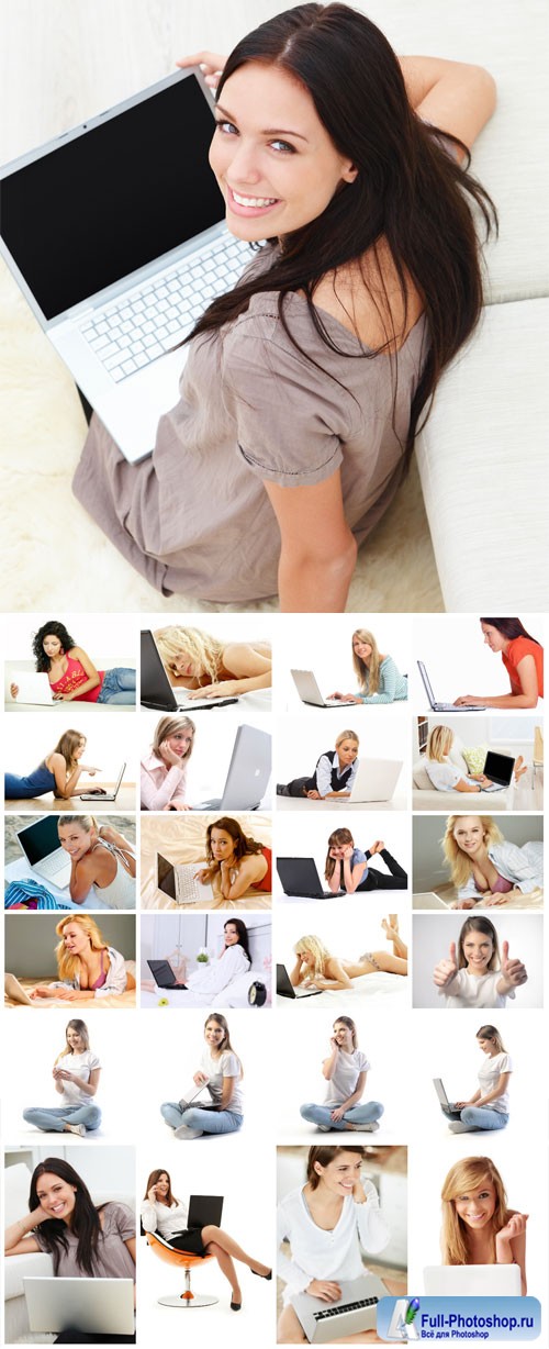 Girls with laptops stock photo