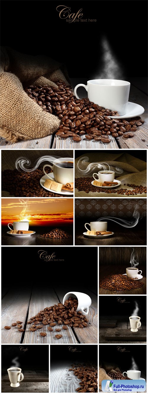 Coffee on wood background stock photo