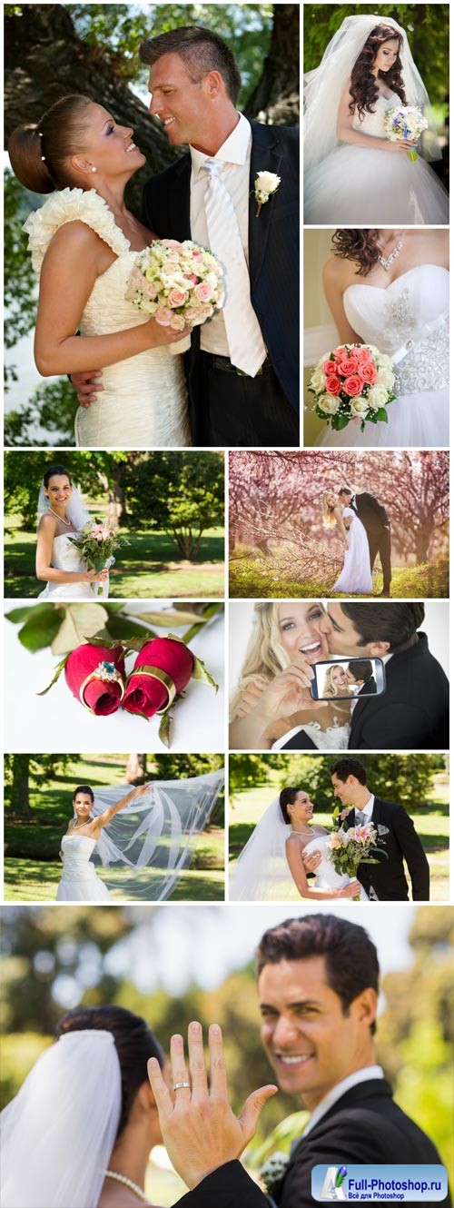 Happy bride and groom, marriage stock photo