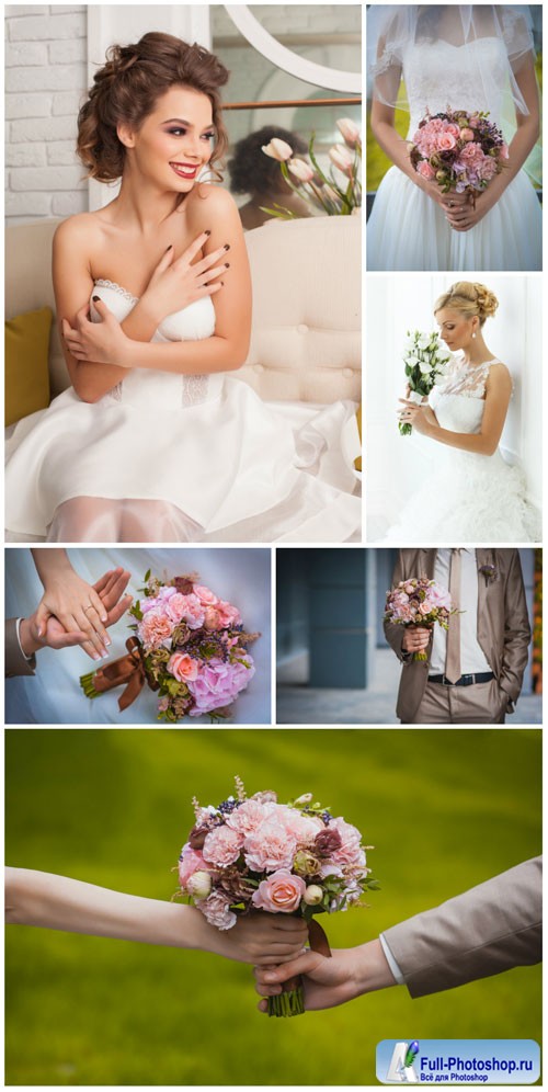 Bride with wedding bouquet stock photo