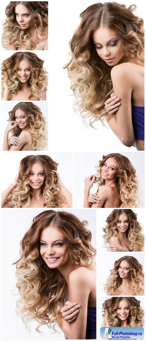 Blonde girl with curly hair stock photo