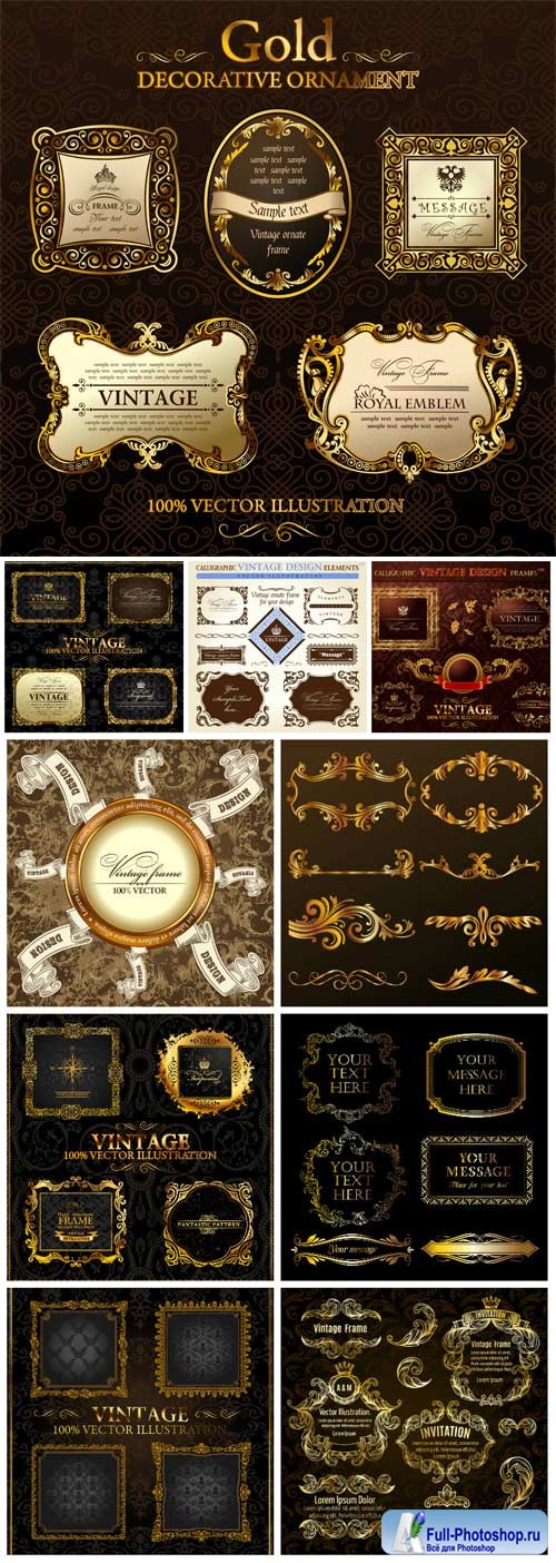 Luxury retro labels with golden design in vector