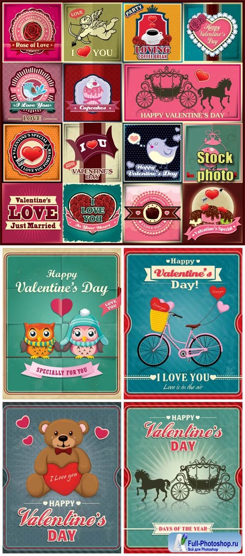 Vintage illustrations in vector for valentine's day