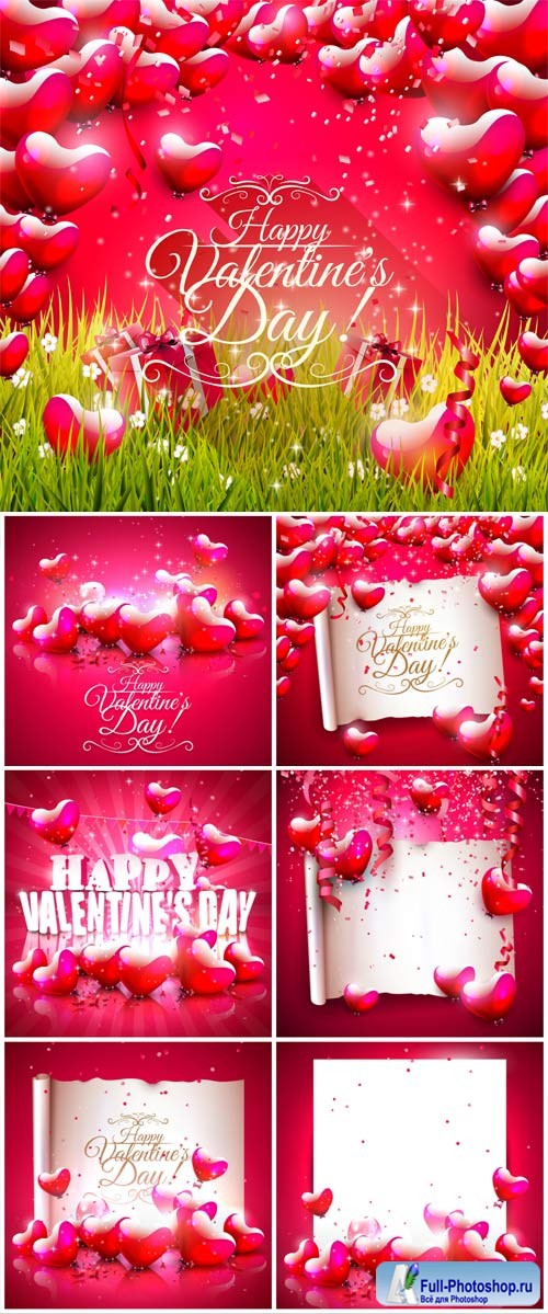 Backgrounds with hearts and white banners for valentine's day in vector