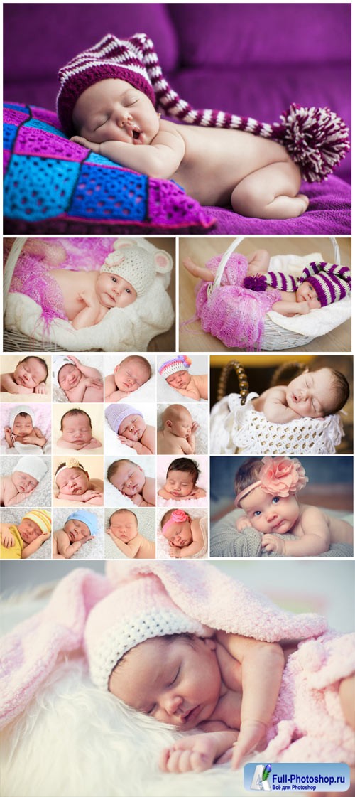 Newborn babies sleeping stock photo