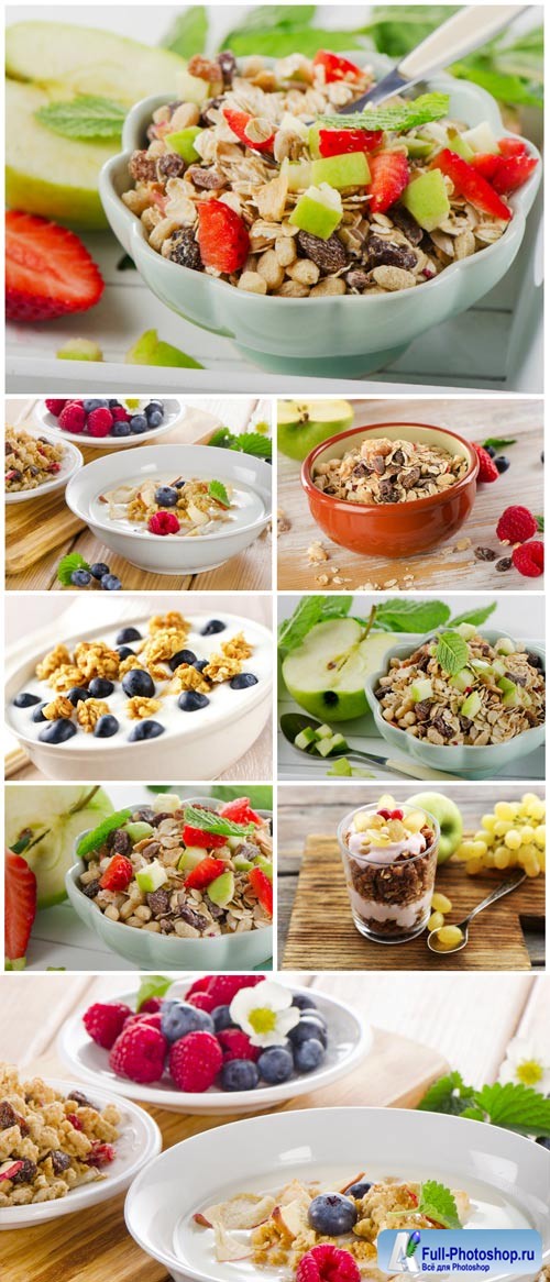 Healthy breakfast with fruits stock photo