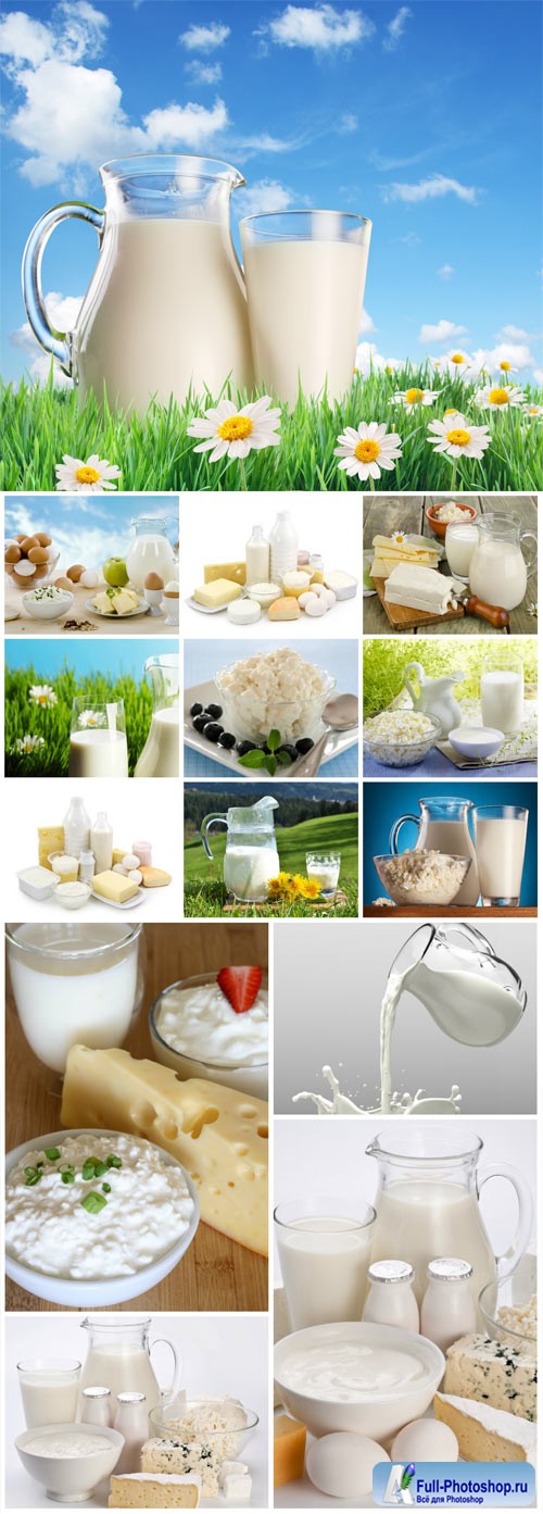 Cottage cheese, milk and dairy products stock photo