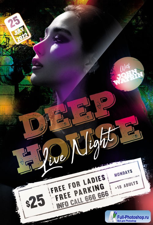 Deep House Live Night Flyer PSD Templates