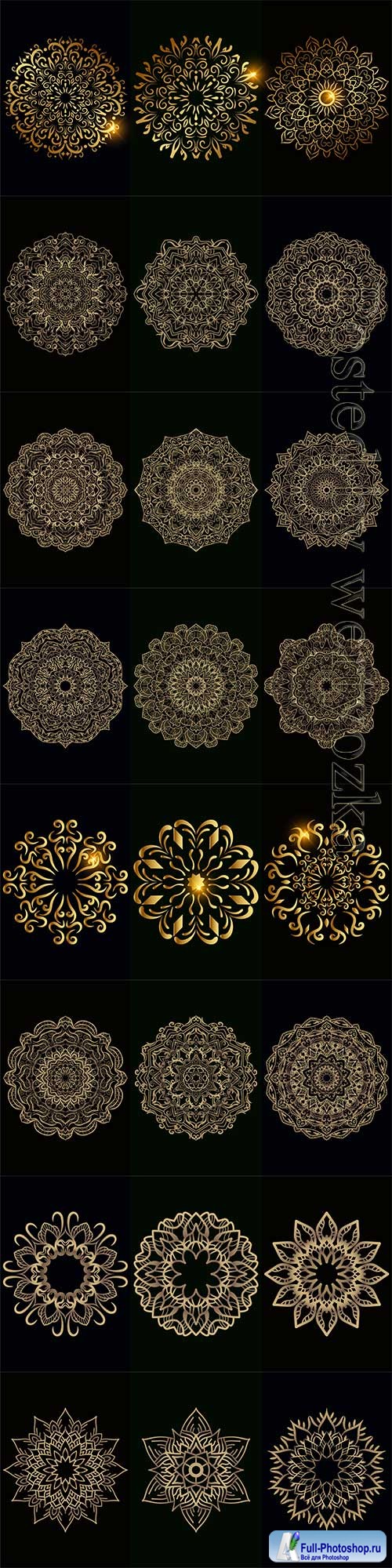 Mandala ornament or flower background design set