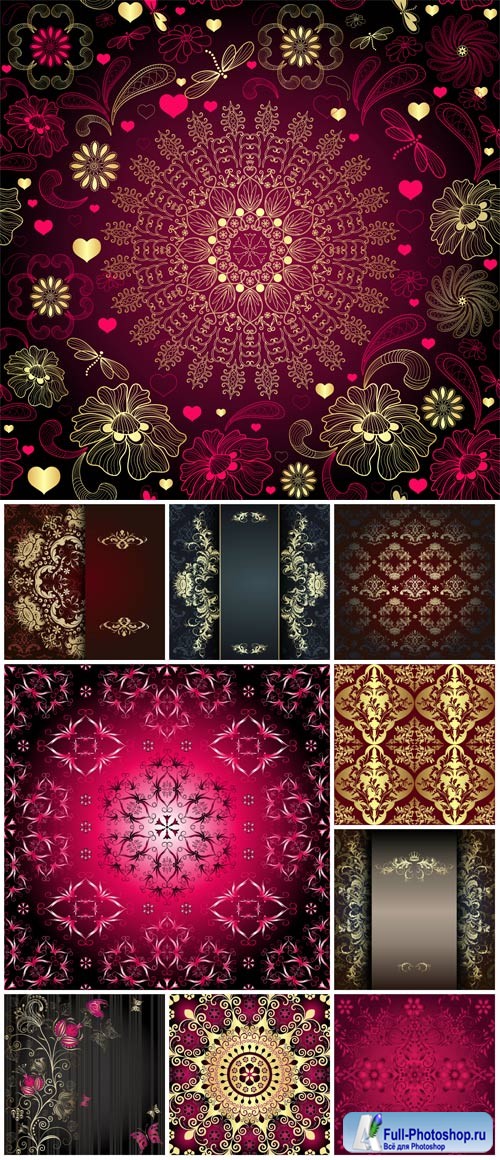 Colored vector backgrounds with patterns and flowers