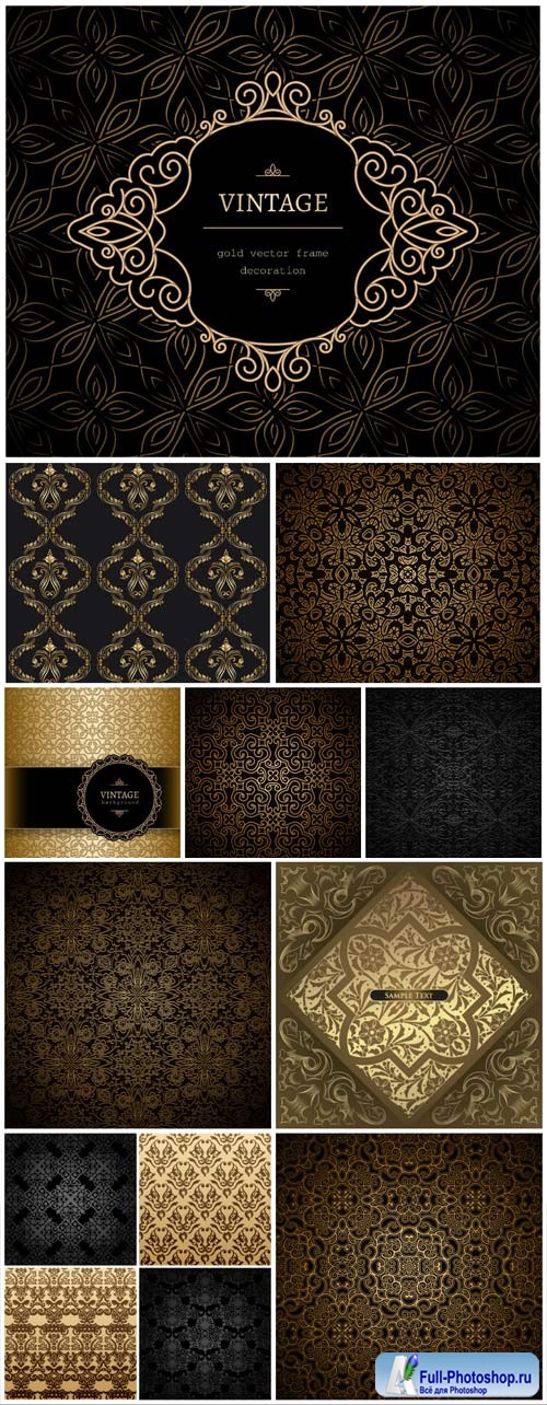 Dark backgrounds with gold ornaments in vector