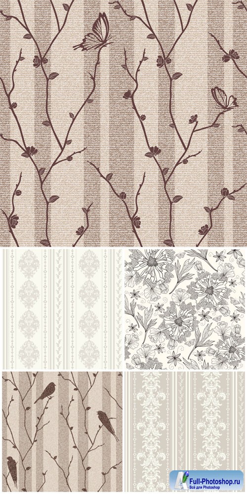 Backgrounds with birds and flowers in vector