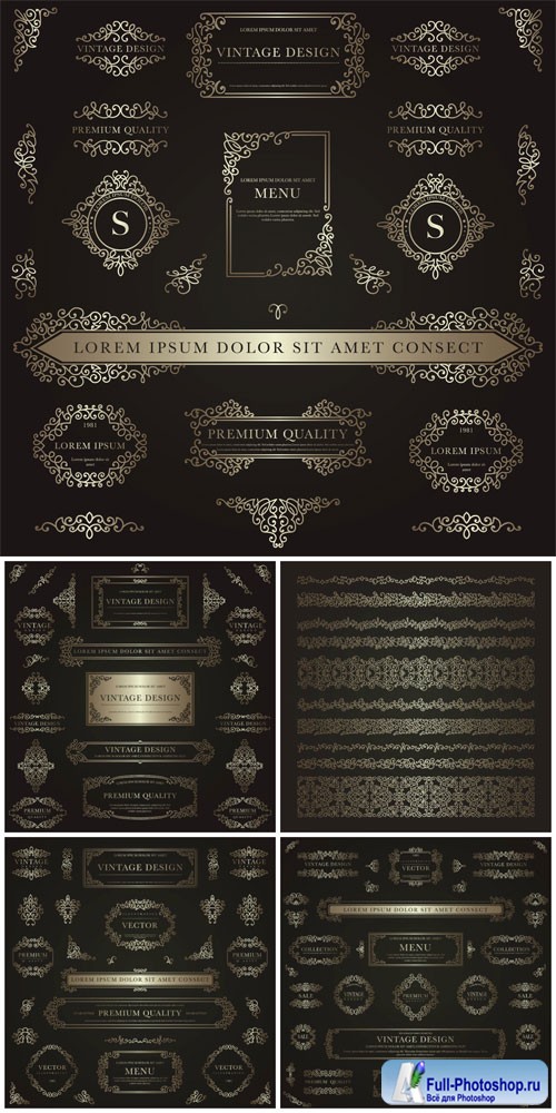 Silver vintage elements, frames in vector