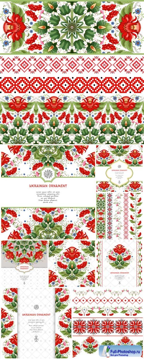 Backgrounds with red and green ornaments in vector