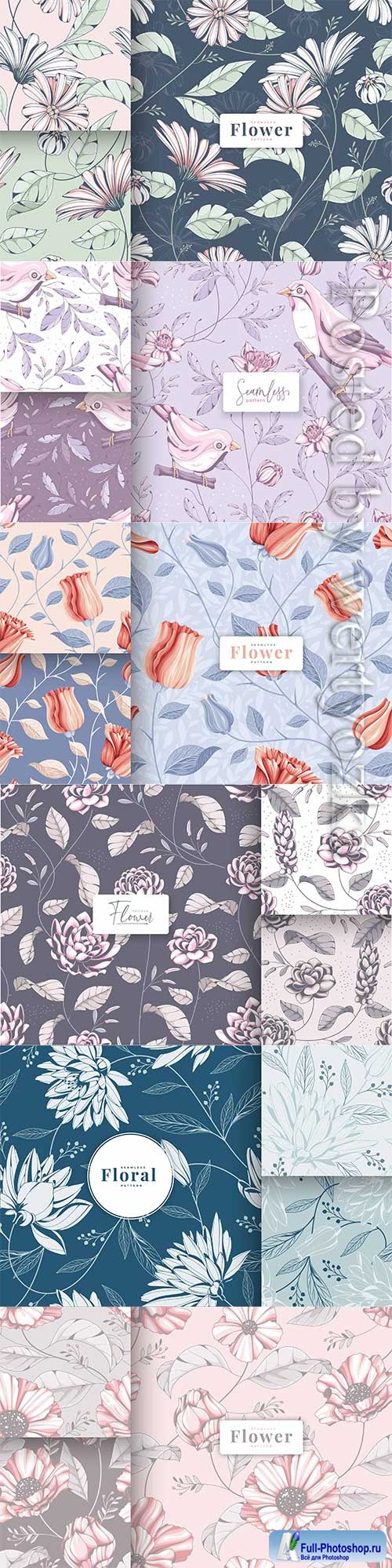 Vector hand drawn vintage floral seamless pattern