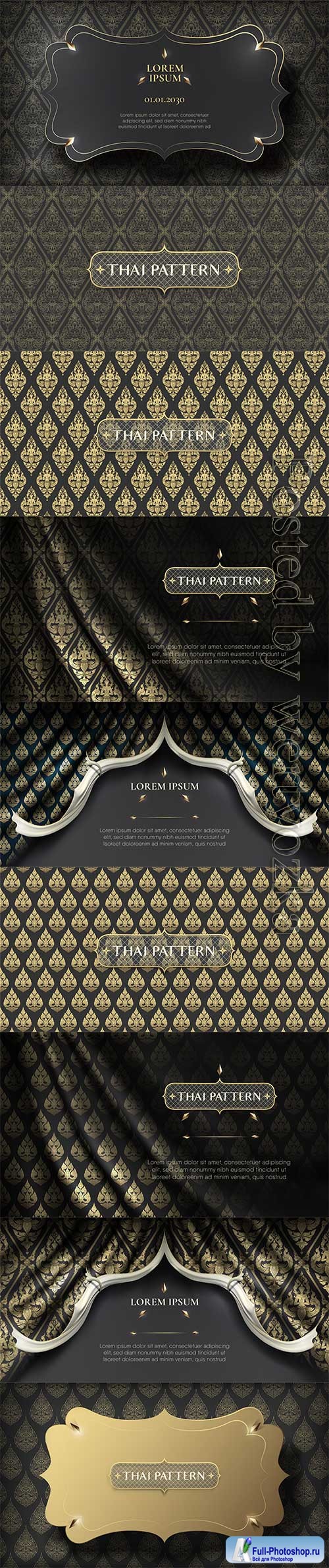 Traditional hand drawn black and gold thai flower pattern background