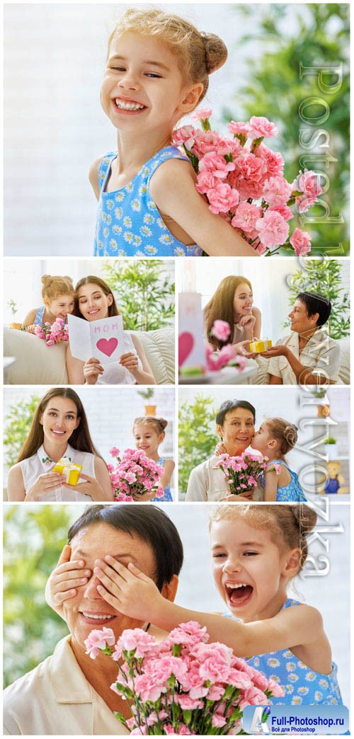 Flowers for grandma and mom, womens day stock photo