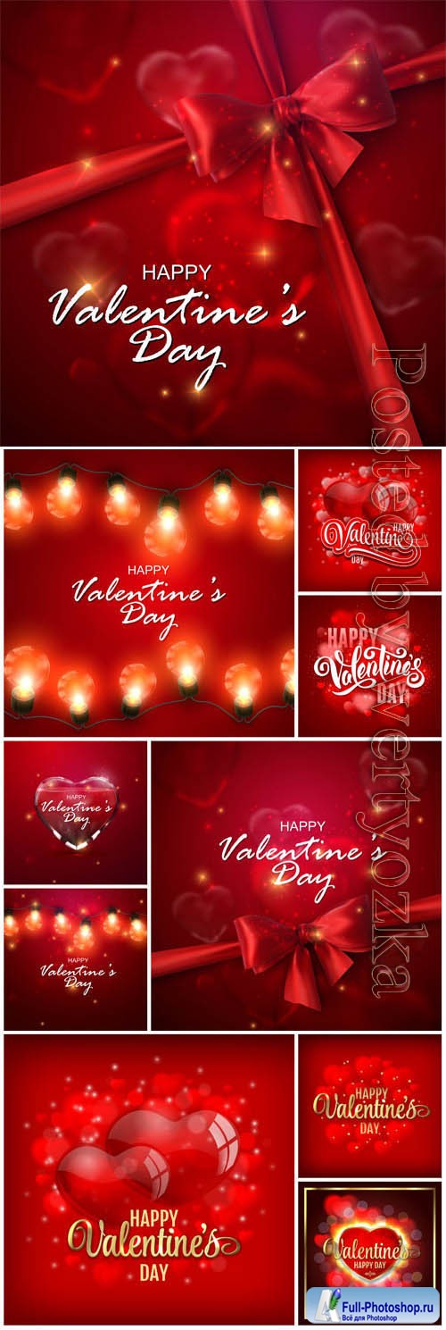 Red backgrounds with hearts and ribbons for valentine's day in vector