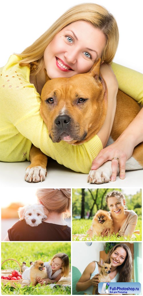 Young women with dogs stock photo