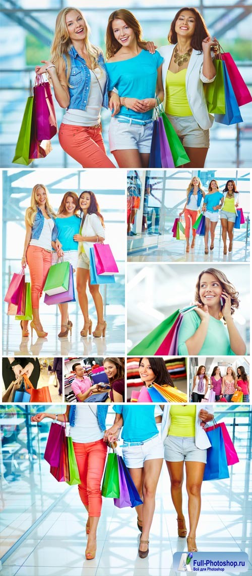 Beautiful girls shopping stock photo