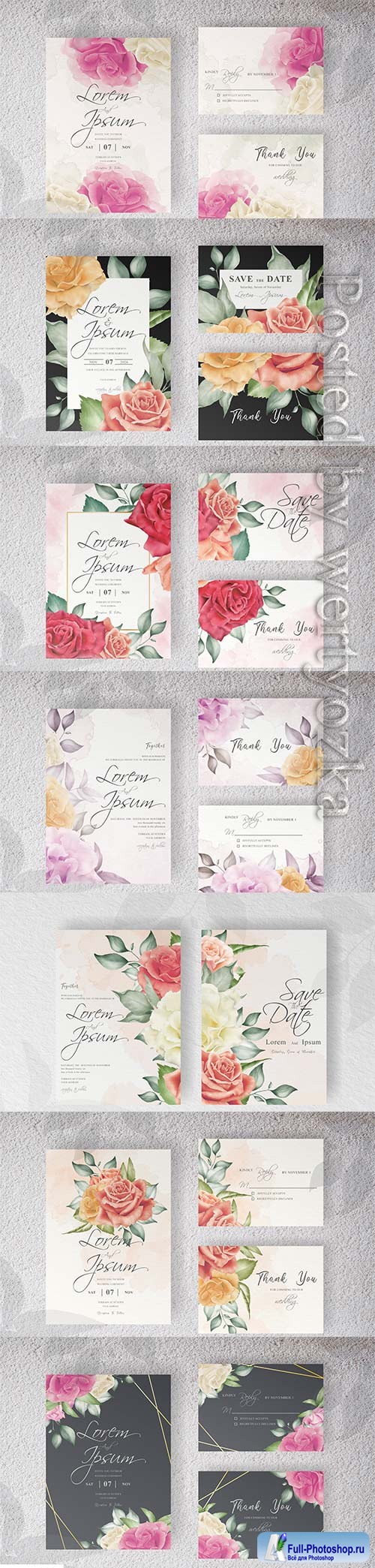 Wedding invitation with beautiful floral and watercolor