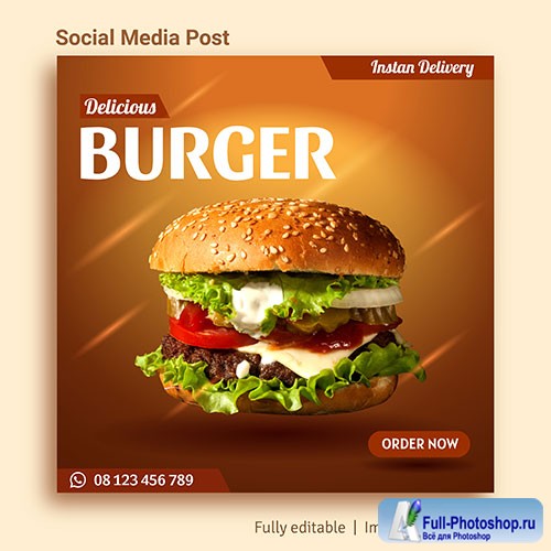 Burger sale social media post advertising template