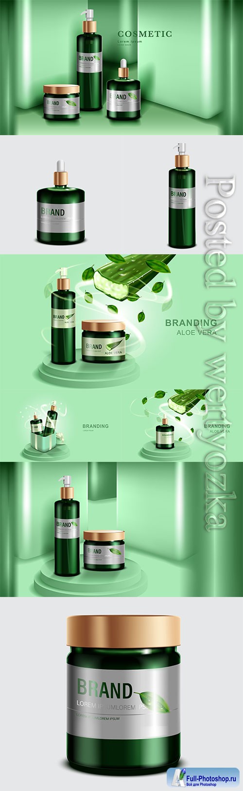 Cosmetics or skincare product, green bottle and green wall background